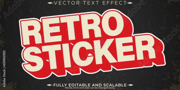 Fototapeta Retro sticker  text effect, editable 70s and 80s text style