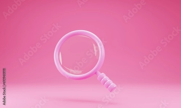 Fototapeta 3d rendering pink magnifying glass icon isolated on pink background