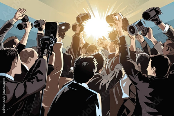 Fototapeta News Conference: Stock Illustration of Reporters and Journalists in Action