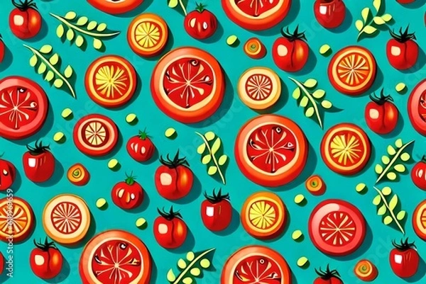 Fototapeta Tomato vegetable pattern. Generative AI.
