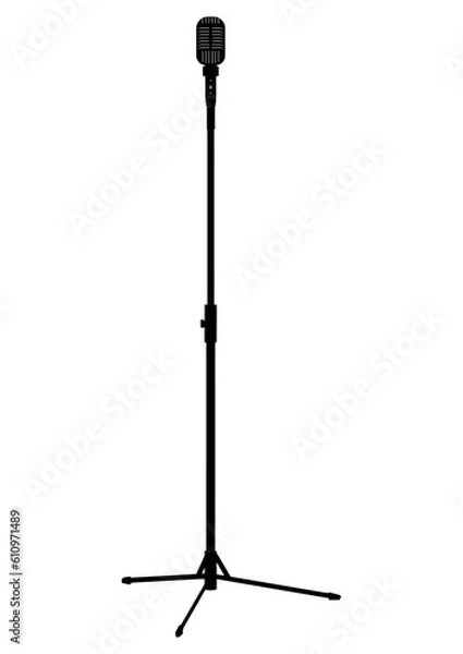 Obraz ガイコツスタンドマイクのかっこいい白黒シルエットイラスト