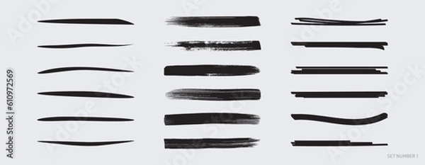 Fototapeta Black vector marker and brush strokes set