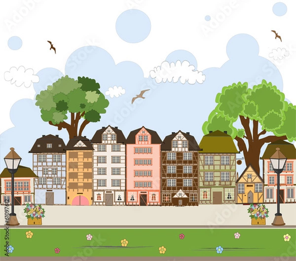 Obraz European City Center. Vector Collection.