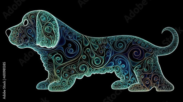 Fototapeta cute cosmic spirit animal dog on black background - by generative ai