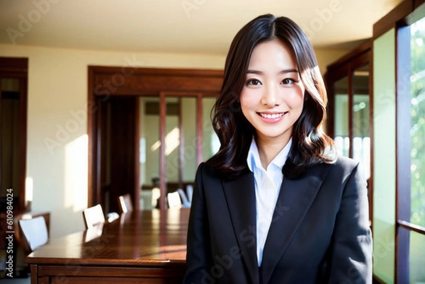 Fototapeta 笑顔で仕事をするOL・日本人の女性社員(モデル美女)