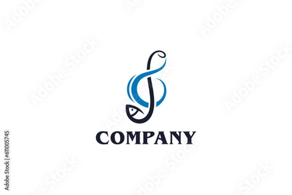 Fototapeta Creative logo design depicting a music key as a fish - Logo Design Template	
