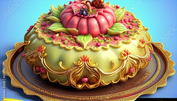 Fototapeta Generative AI cake with berries