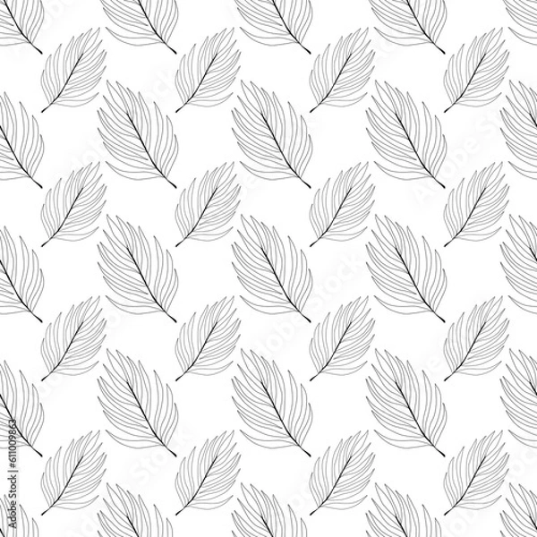 Fototapeta Leaf pattern, black and white pattern, leaves, nature, leaf patterns, one line, art line, minimalism 