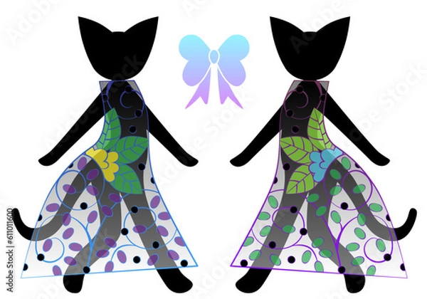 Obraz シースルーのドレスを着た2匹の黒猫