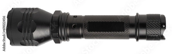 Obraz Black LED flashlight isolated on white background, macro shot