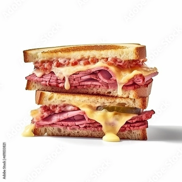 Fototapeta Reuben sandwich dish isolated on white background. Generative AI
