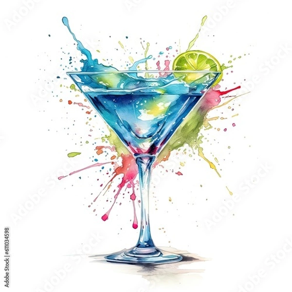 Fototapeta Splash martini cocktail with lime. Generative AI