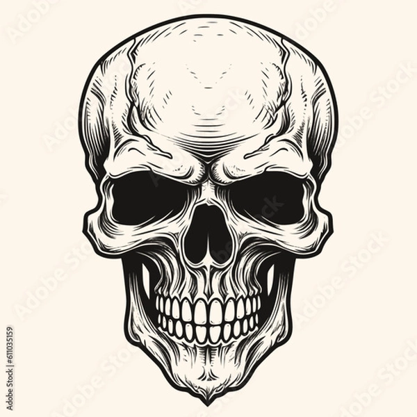 Obraz Human skull, black and white drawing elegant style