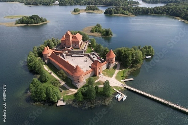 Fototapeta Trakai Castle in Lithuania, view from the drone