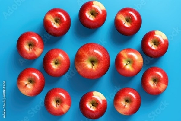 Fototapeta red apples on a blue background, Generative AI