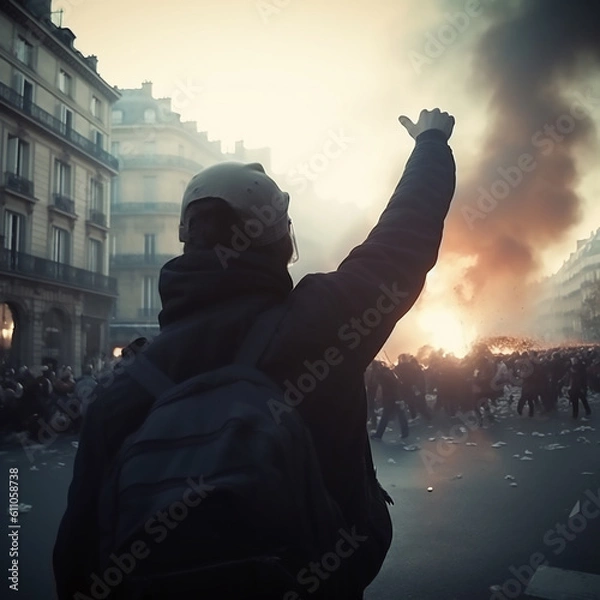 Fototapeta Young Man in the Middles of a protest, generative ai