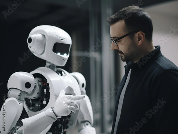Obraz A Cybork and An Engineer Having a Conversation, generative ai