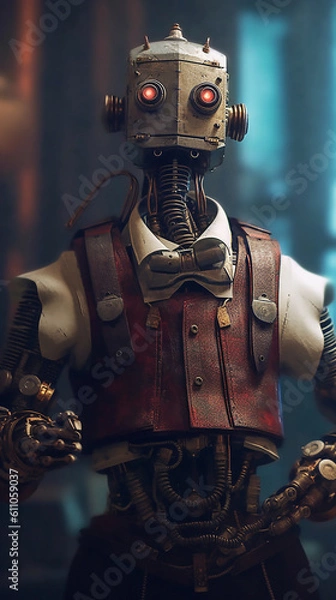 Fototapeta Vintage Robot Wearing Suit, generative ai