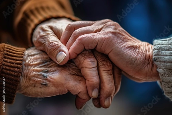 Fototapeta Caring for the elderly, holding hands