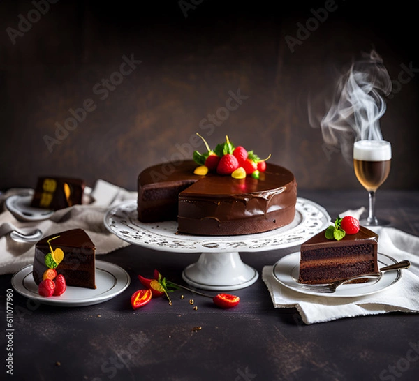 Fototapeta Austrian Sacher Torte Cake. Generative AI