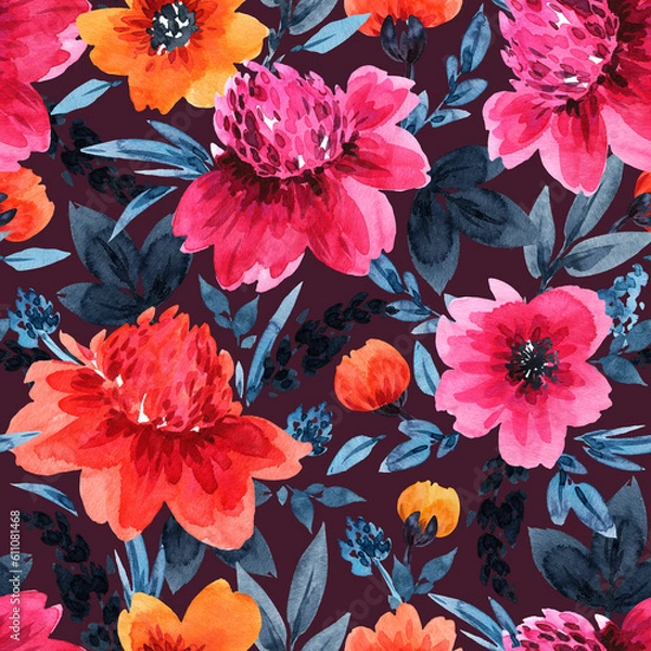 Fototapeta Seamless floral pattern. Design for wallpaper, fabric, wrapping paper, cover and more.