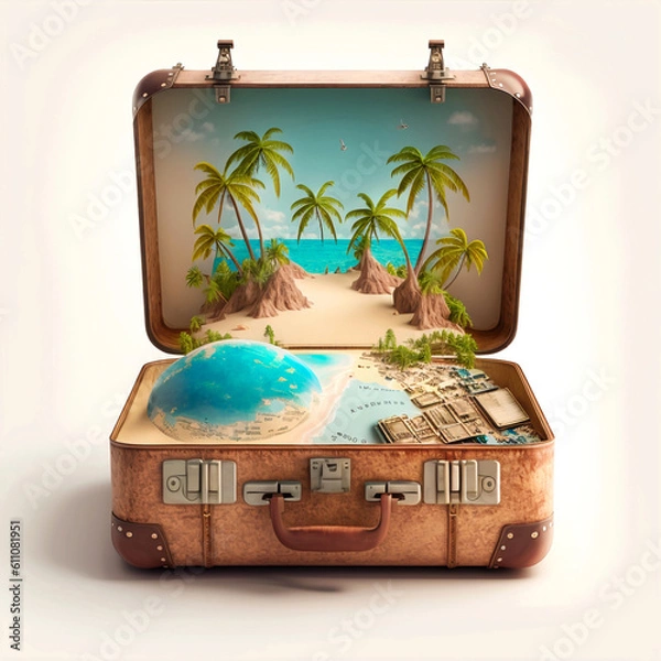 Obraz Magical Travel Suitcase-Vacation Concept 
Content created using generative artificial intelligence tools