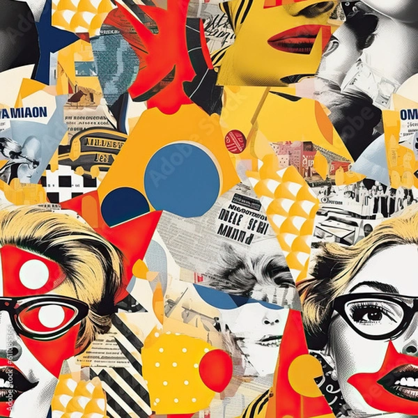 Fototapeta Pop art collage 90s seamless repeat pattern [Generative AI]
