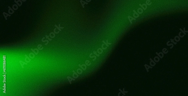 Fototapeta Dark green color gradient grainy background, illuminated spot on black, noise texture effect, wide banner size
