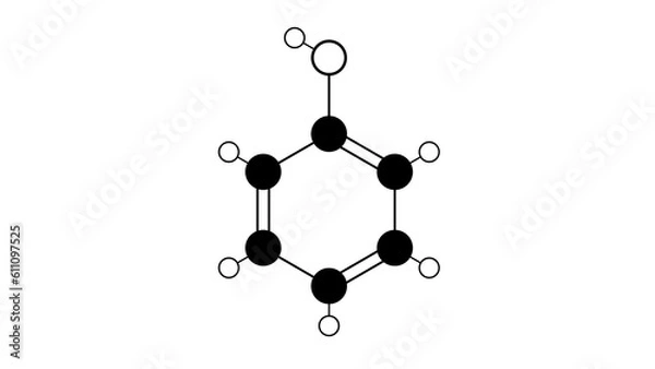 Fototapeta phenol molecule, structural chemical formula, ball-and-stick model, isolated image carbolic acid