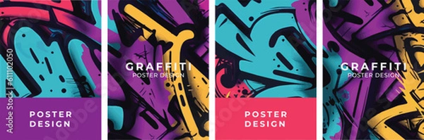 Fototapeta Set of posters in graffiti style. Vector drawing, poster template. Design elements.