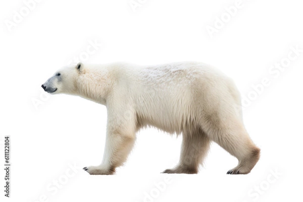Fototapeta a majestic Polar bear in motion, side view, running, trotting,  Wildlife-themed, photorealistic illustrations in a PNG, cutout, and isolated. Generative AI