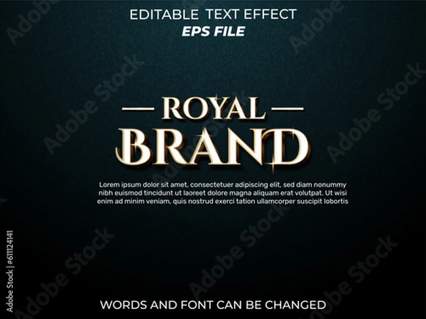 Fototapeta royal brand text effect, font editable, typography, 3d text. vector template