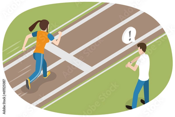 Fototapeta 3D Isometric Flat  Conceptual Illustration of Runing Athlete