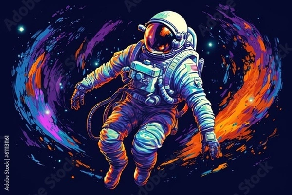 Fototapeta View of astronaut in space with stars in background, generative ai