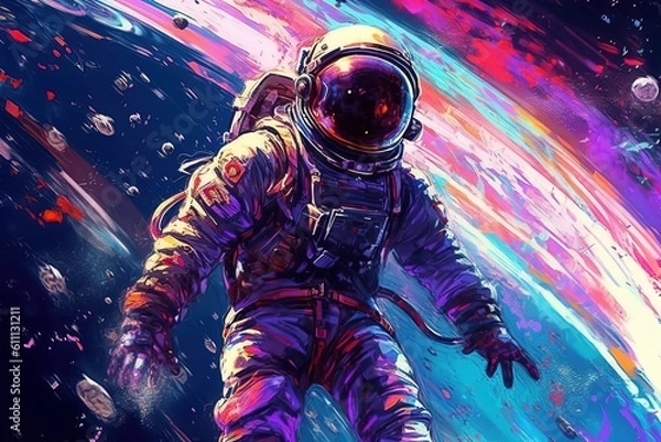 Fototapeta View of astronaut in space with stars in background, generative ai