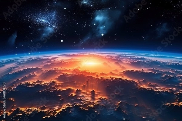 Fototapeta View of planet earth from space with clouds and stars, ai generated