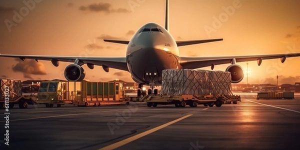 Obraz AI Generated. AI Generative. Air craft plane with cargo shipping delivery move transport. Adventure vacation business vibe. Graphic Art