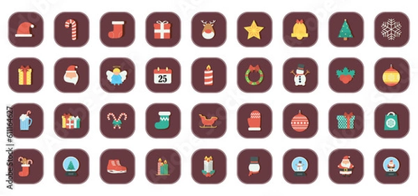 Fototapeta vector icon set of christmas with brown background