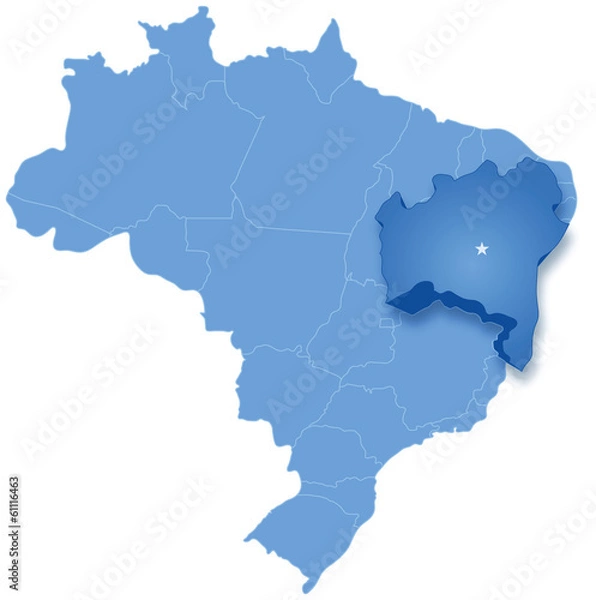 Fototapeta Map of Brazil where Bahia is pulled out
