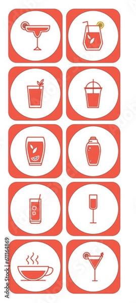 Fototapeta vector icon set of cups and glasses with liquid inside