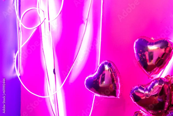 Obraz pink inflatable metallic balloons illuminated with neon light