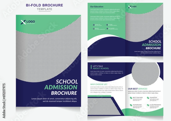 Fototapeta Kids back to school admission bifold brochure design or back-to-school admission brochure template