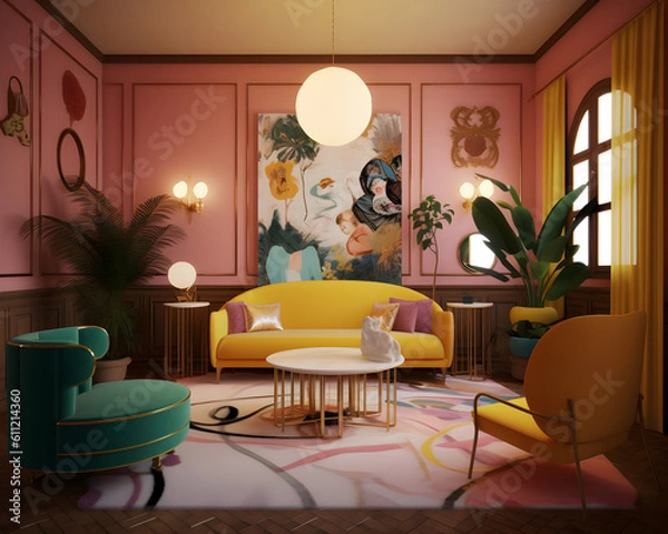 Fototapeta 3d modern living room render, Generative AI