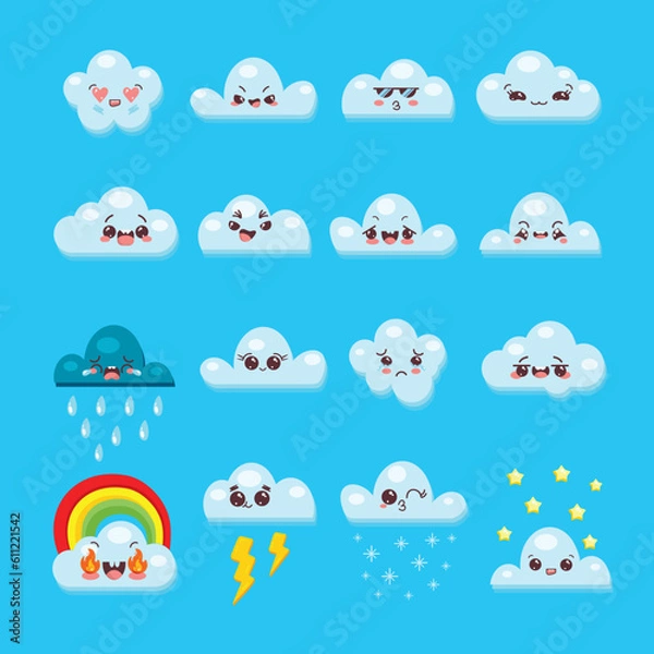 Obraz Cartoon clouds with elements and emotions