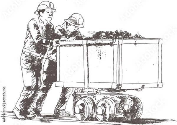 Obraz Mining coal. people characters and tools.