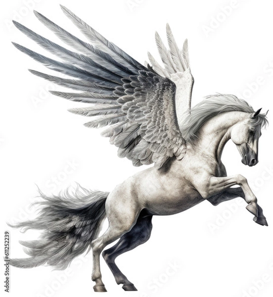 Fototapeta Illustration of pegasus horse isolated on white background as transparent PNG, phantasy animal