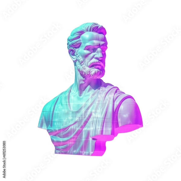 Fototapeta Greek statue in neoclassical style, statue in bright futuristic style, isolated on transparent background. Generative AI