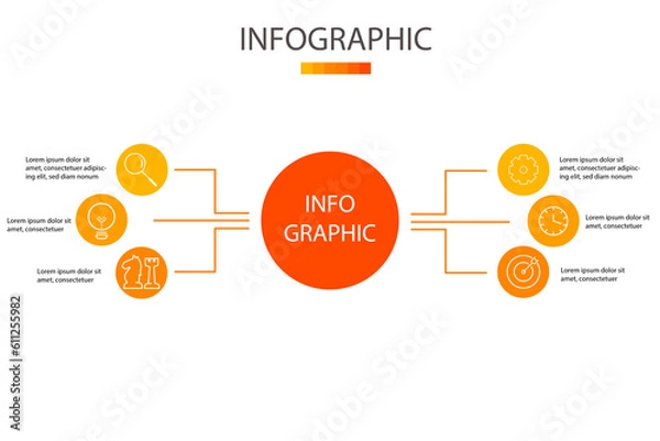 Fototapeta 6 steps, options, processes. Simple circle infographic template concept. Design for diagram, flowchart, presentation.