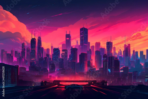 Obraz Synthwave Dreams: 80s Retro Cyberpunk Vibes, Generative AI