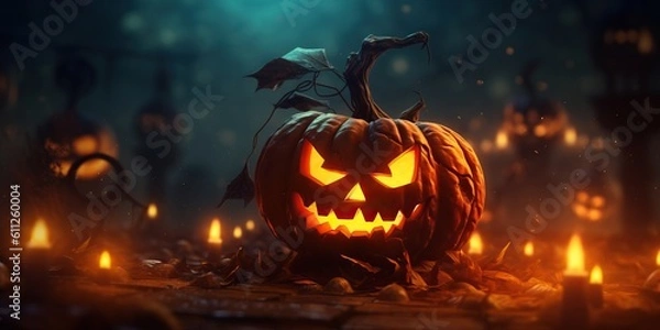 Fototapeta Halloween jack o lantern with back light made with Generative AI